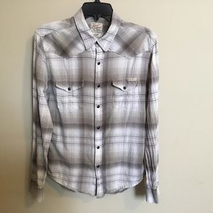 LUCKY BRAND western plaid snap button shirt S